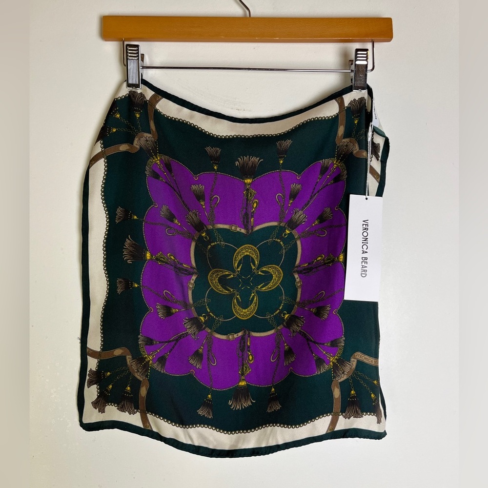 Veronica Beard NWT Silk Scarf Purple Green Equestrian Old Money Luxury Preppy - Picture 10 of 11